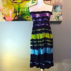 STRETCH STRAPLESS SUMMER TIE-DYE DRESS LARGE